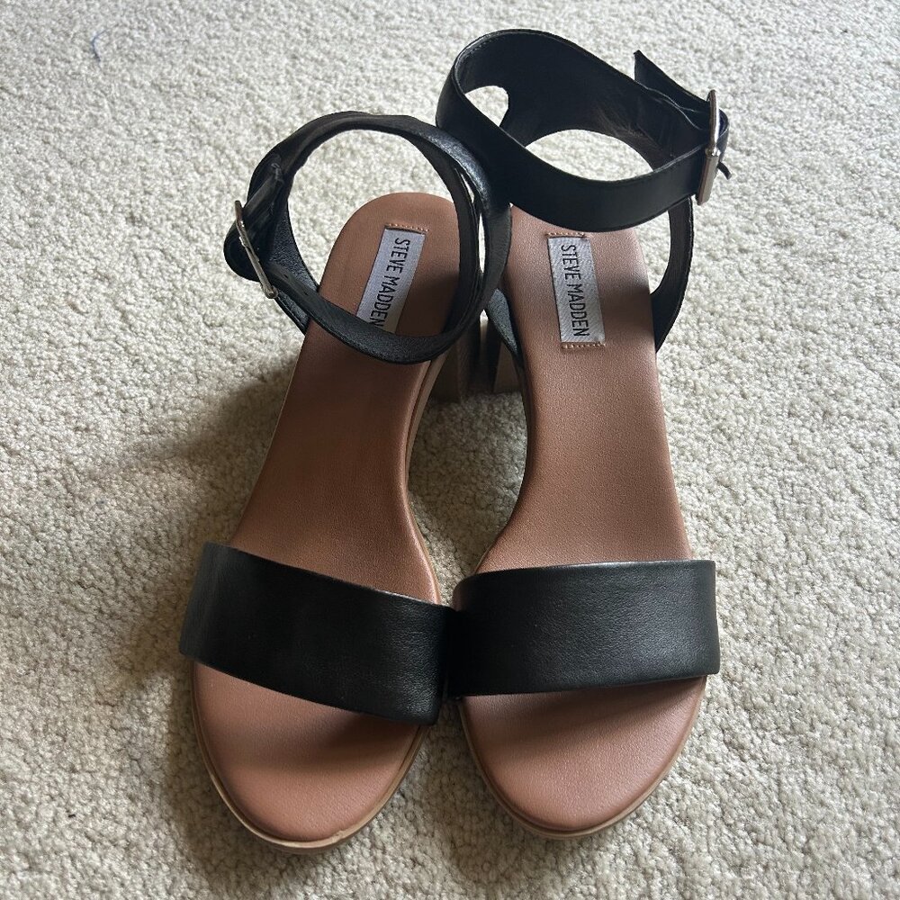 Steve Madden Black Leather Strap Sandals Size 9.5 M